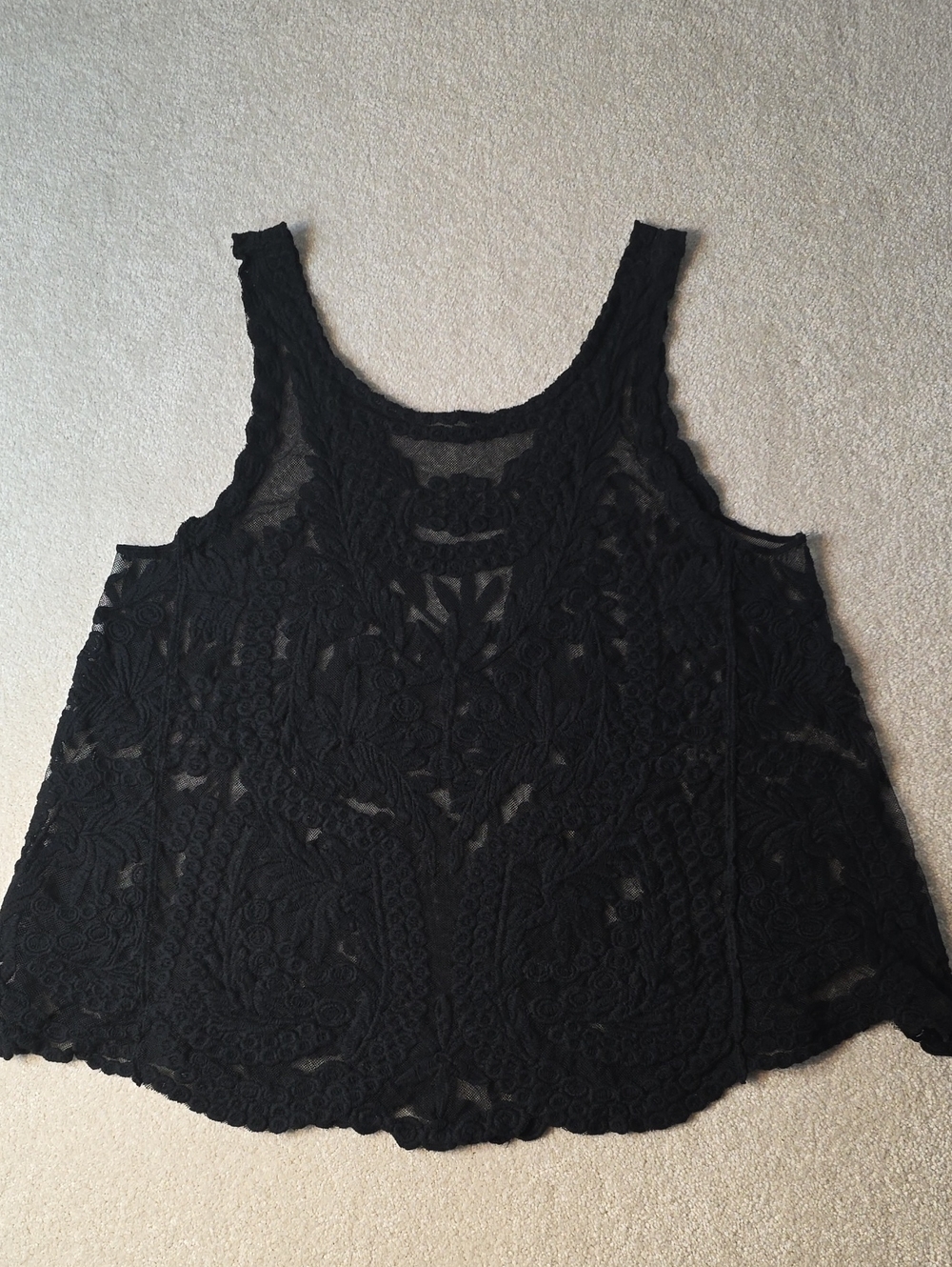 Black Floral Embroidered Mesh Sheer Tank Whimsygoth Feminine Dark Romantic M - Picture 5 of 5